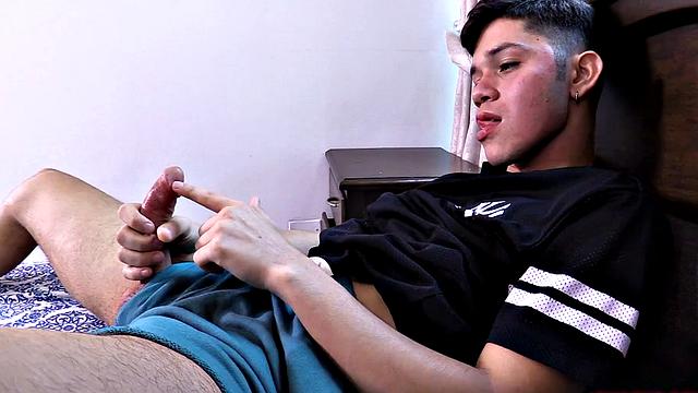 When we look in on cute little Damian kicked back on a bed and working up a boner. He slides his shorts down and starts fingering his hole, for added stimulation. Once naked, the boy is all over that bed, jerking off and finger fucking himself.