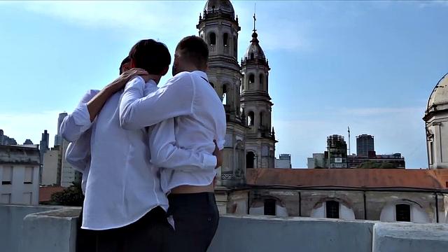 Classy Andreas, Sonny and Dimitri get frisky on the balcony, before heading to the bedroom, where they continue kissing as their pants get pulled off. Sonny tastes Andreas, and then lets Dimitri go down on that big dick.