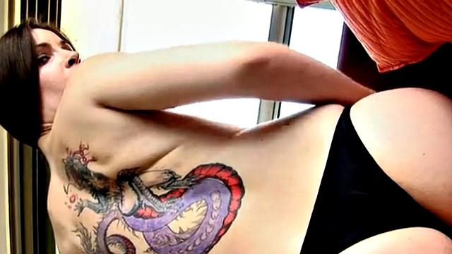 Lesbian Nina Lusts on Couch