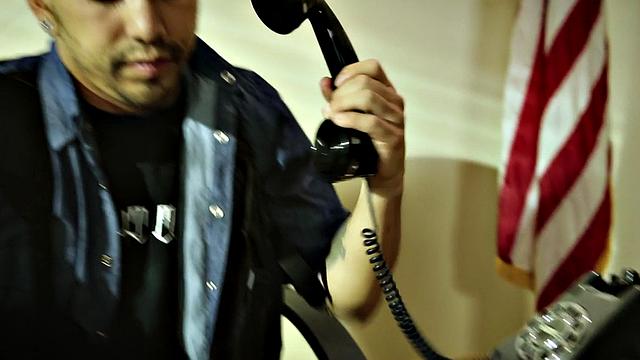 Busty criminal cockrides after sucking in couple