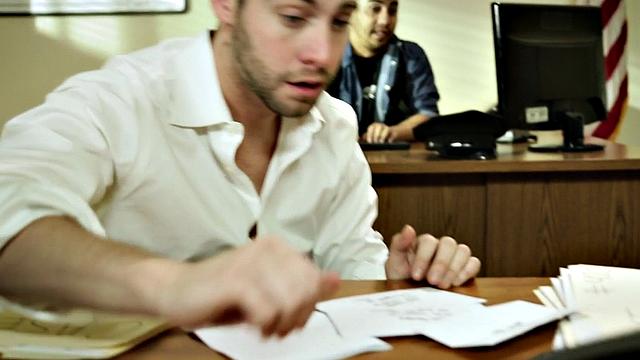 Busty criminal cockrides after sucking in couple