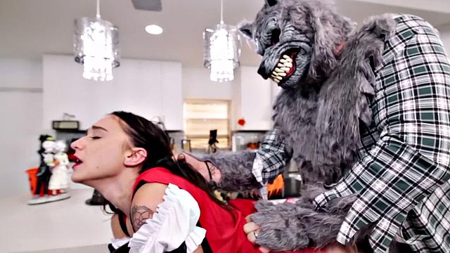 Spinner goes wild on Halloween night with ball licking, kitchen fucking & doggystyle pounding