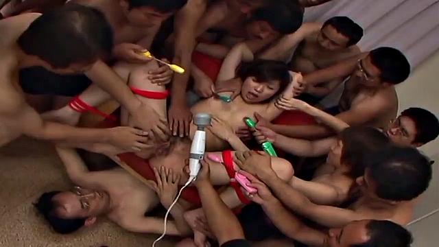 Mitsu Anno tied up and fingered by a group of men