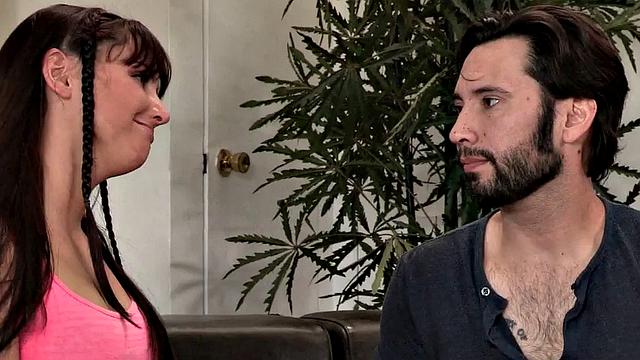 Bossy brunette boss blows hubby before taking it up the ass and riding it hard