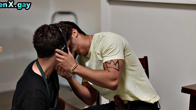 Twink waitress barebacked by client in coffee shop