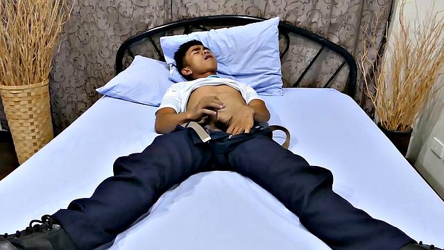 This horny rookie cop is just 22 and fresh out of the academy. His foot fetish has branched off to include a leather boot fetish, and he loves to have a jerk off when he gets home from work.