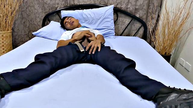 This horny rookie cop is just 22 and fresh out of the academy. His foot fetish has branched off to include a leather boot fetish, and he loves to have a jerk off when he gets home from work.