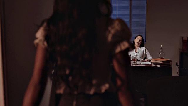 Ebony les babe pussylicked by busty MILF in her office