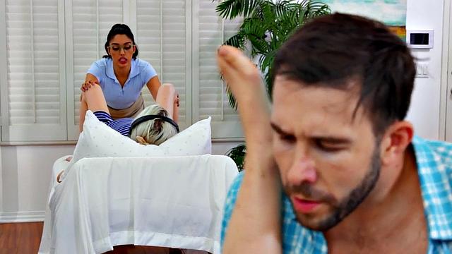 Watch this Asian cutie finger her tight pussy before getting drilled in the living room