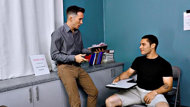 Muscled bottom sucks during sex in college