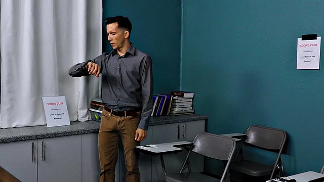 Muscled bottom sucks during sex in college