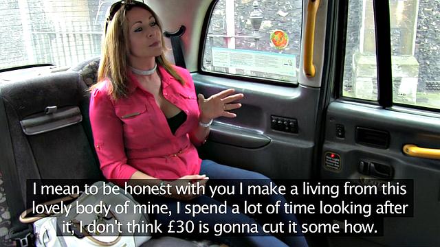 Hot MILF with massive tits wants cash to flash her huge tits in a public taxi