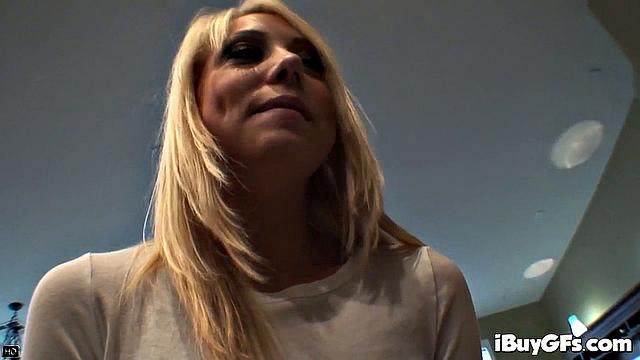 Busty blonde is felt up and her erect nipples licked