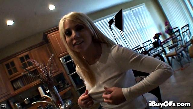 Busty blonde is felt up and her erect nipples licked