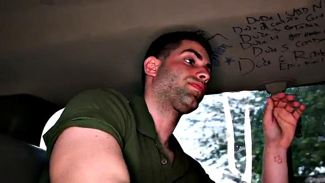 Blindfolded gay sucked by str8 cums on gay stud in public van