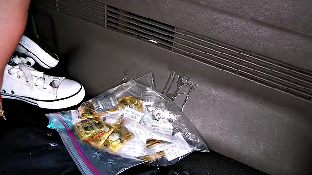 Blindfolded gay sucked by str8 cums on gay stud in public van