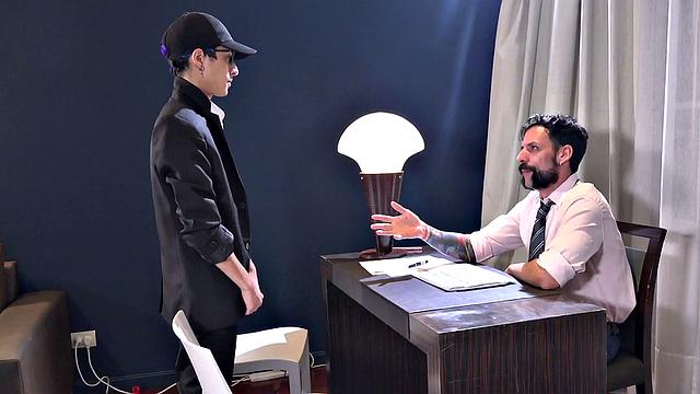 Skinny Latin twink barebacked by inked DILF in his ass