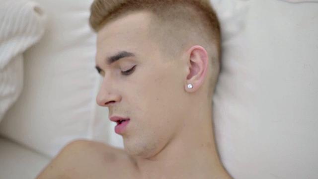 Thin twink shows off body and wanks before cumming