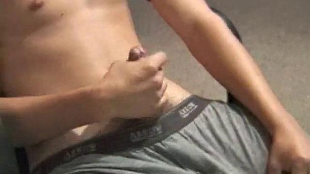 Lance is hot when he looks into the camera and plays with his cock. He asks if we want to suck his dick, before blowing a warm load all over his computer chair and having a taste for the very first time.