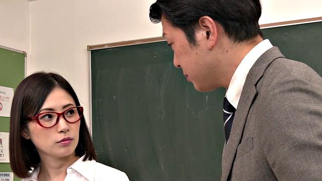 Japanese teacher fucked in public by colleague in the classroom