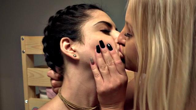 Three horny brunette hostel babes share cock and ass in wild threesome