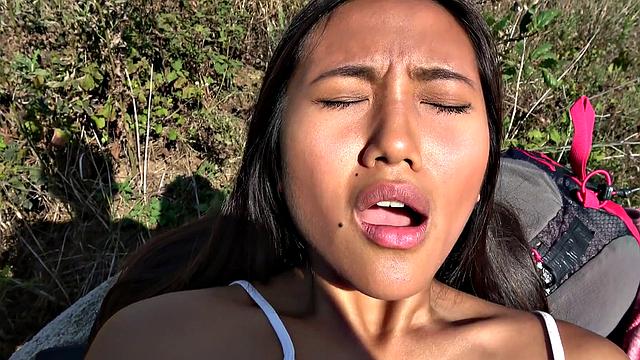 Hot Thai hiker gets banged hard in shorts POV roadside fuck
