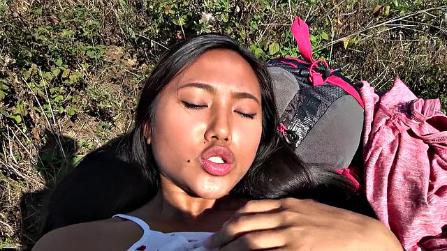 Hot Thai hiker gets banged hard in shorts POV roadside fuck
