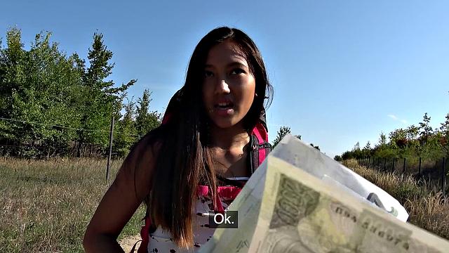 Hot Thai hiker gets banged hard in shorts POV roadside fuck