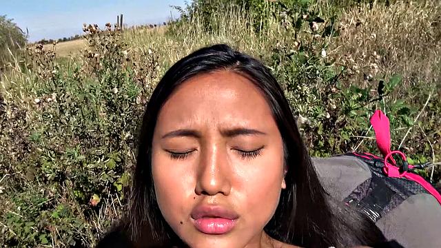 Hot Thai hiker gets banged hard in shorts POV roadside fuck