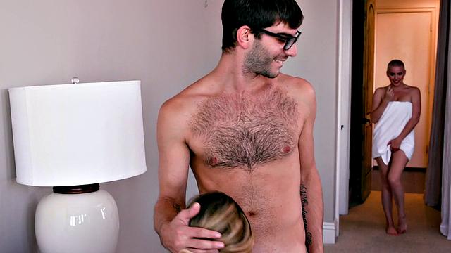 My GF & Stepsister get their pussies drilled in the shower while I watch in the bedroom