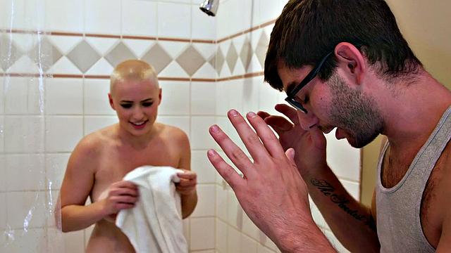 My GF & Stepsister get their pussies drilled in the shower while I watch in the bedroom