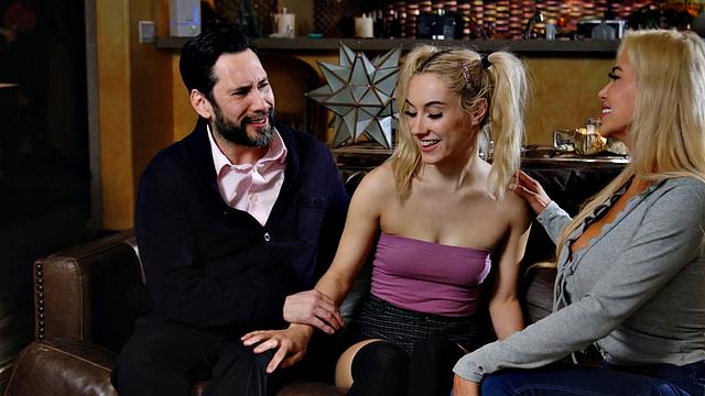 Two stunning big-titted sluts please guy in erotic threesome