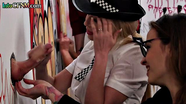 Cosplay CFNM babes wanking cocks