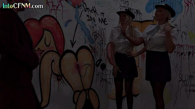 Cosplay CFNM babes wanking cocks