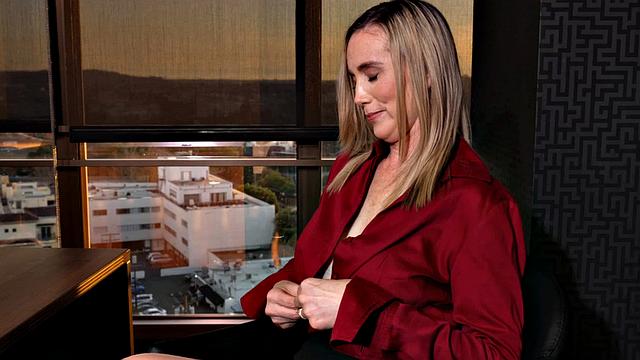 Big tit blonde MILF, Lilly James, fucks supervisor to get her husband's job back