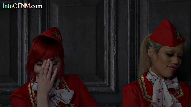 Uniform stewardesses in hj training