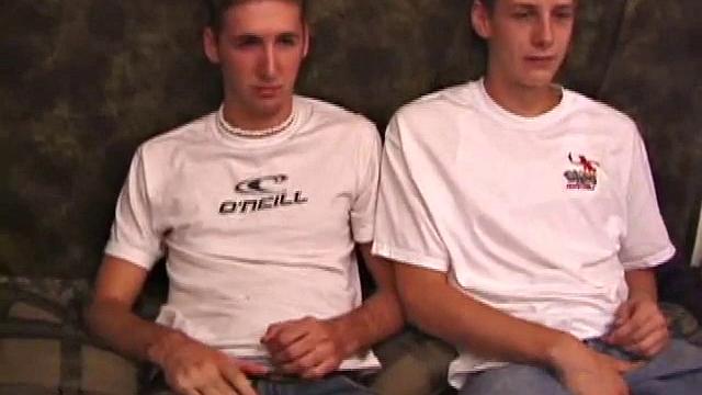 With some porn playing to inspire, Skylerr and Michael strip naked and start kissing. Michael sucks on Skylerr's cock, and then they switch places.