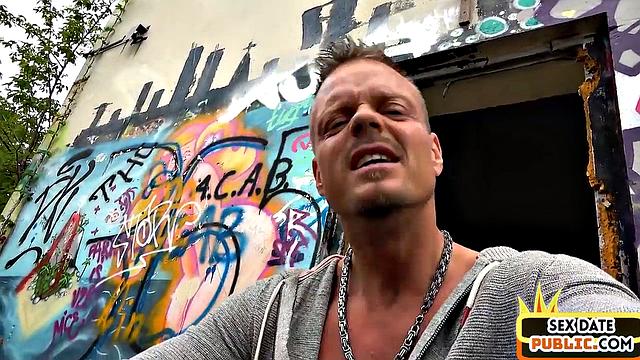 Pulled horny slut bouncing cock outdoor