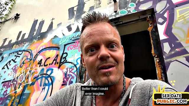 Pulled horny slut bouncing cock outdoor