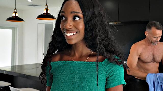 Petite ebony 21yo rides guy's cock