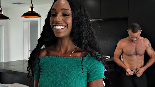 Petite ebony 21yo rides guy's cock