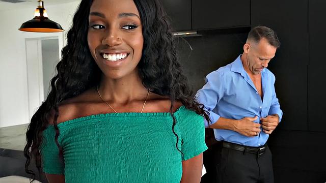 Petite ebony 21yo rides guy's cock