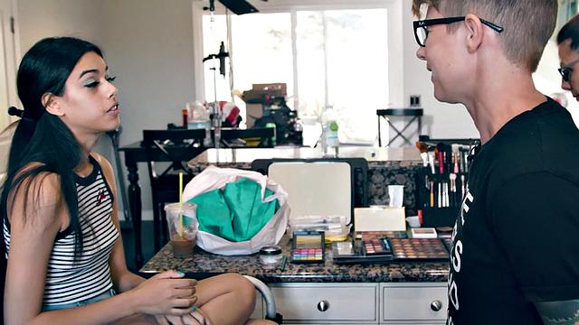 Petite lesbian model licked by gf during photoshoot