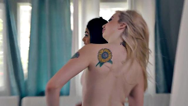 Petite lesbian model licked by gf during photoshoot