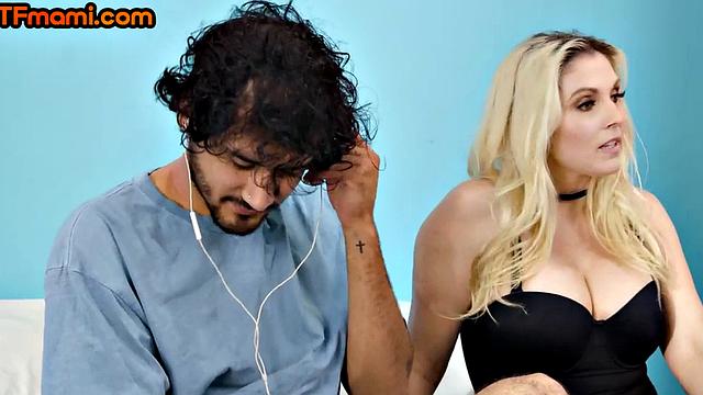 Black lingerie stepmom gets fucked in cunt by stepson