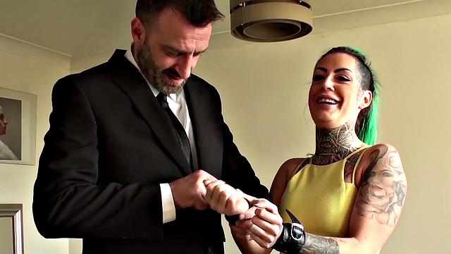 SInked subslut destroyed by maledom before tasting cum