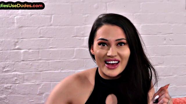 Busty CFNM domina in lingerie and heels pegs sub