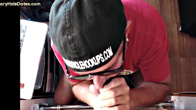 Gloryhole mature gay loves sucking while stroking