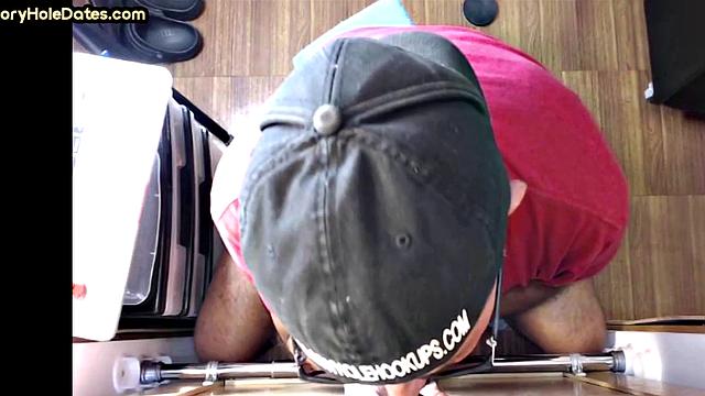 Gloryhole mature gay loves sucking while stroking