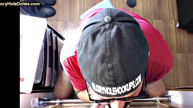 Gloryhole mature gay loves sucking while stroking